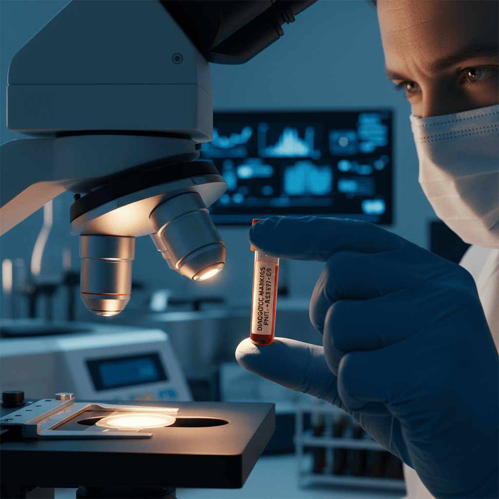Alzheimer's diagnostic blood sample being analyzed in a clinical laboratory